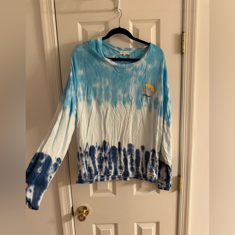 Simply Southern L Blue Tie Dye Long Sleeve Chasing the Sun Graphic Tee